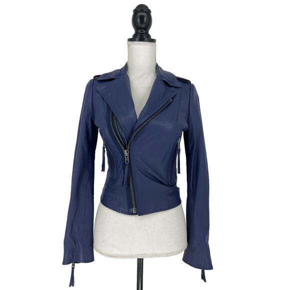 Joie Ailey Leather Moto Jacket in Sergeant Blue - Picture 4 of 16